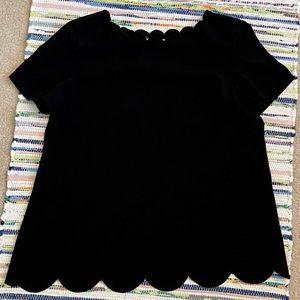 Short sleeve scallops black blouse open back